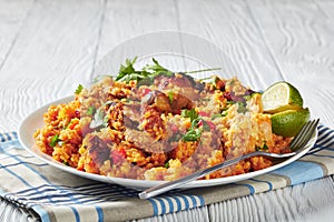 Close-up of Arroz con pollo on a plate