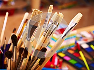 Close up of art supplies.