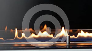 close-up artificial electronic fireplace burning. Modern smart ecological alternative technologies Interior design of