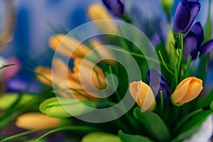 Close up Artificial flowers pots in garden