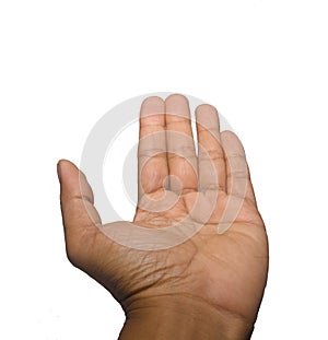 Close up asain man hand isolated on white background