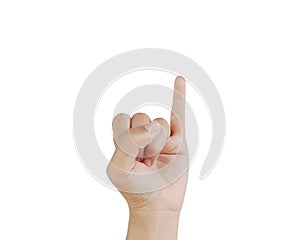 Close up Asian female 15-20 age hand show little finger, gesture of making a promise, pinkie finger sign arm and hand isolated on