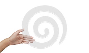 Close up Asian female unrecognizable business women shaking hands, sign arm and hand isolated on a white background copy space