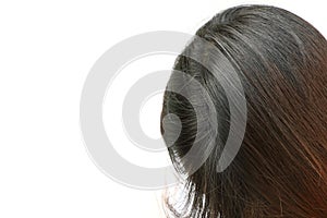 Close up Asian woman head have white hair on white background, have copy space for put text