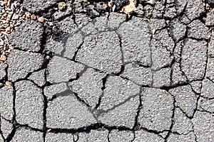 Close-up of asphalt in cracks top view.