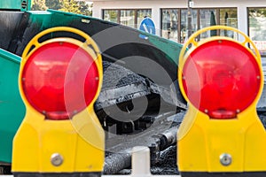 Close-up of an asphalt paver on a construction site renewing the road surface, Germany