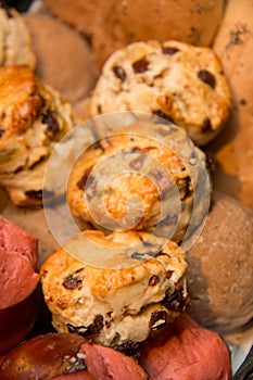 Close up assorted french bread background