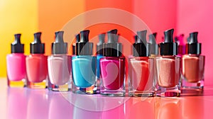 Close up of assorted nail polish bottles