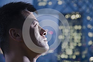 Close-up of athlete looking up, portrait