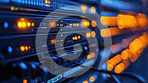 Data Center Network Servers with Blinking LED Lights