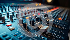 Close-Up of Audio Control Console in Modern Studio
