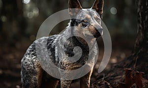 close up of Australian Cattle Dog in forest. Generative AI