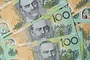 Close up of Australian one hundred dollar bills