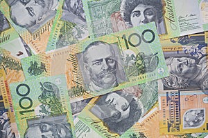 Close up of Australian one hundred dollar bills