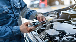 Mechanic Using Tablet for Car Diagnostics