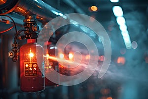 Close up of automatic drencher firefighting system with atomizer for flame extinguishing