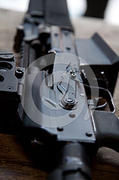 Close-up of automatic weapon