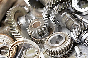 Close-up of automobile engine gears