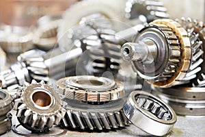 Close-up of automobile engine gears