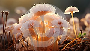 Close up of autumn fungus growth on uncultivated forest plant generated by AI