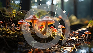 Close up of autumn toadstool, a slimy and dangerous beauty generated by AI