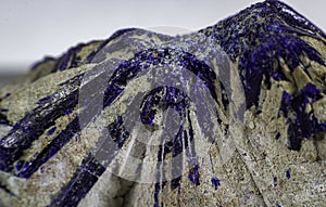 Close up on an Azurite mineral on a rock