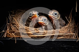 close-up of baby birds hatching in mailbox nest
