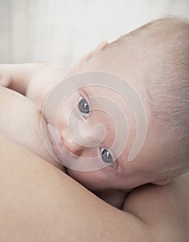 Close-up of baby breastfeeding