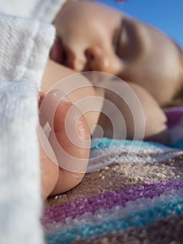 Close-up baby finger sleeping