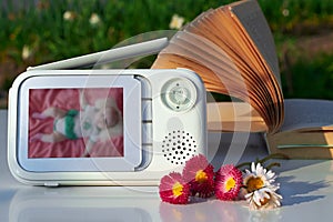 The close-up baby monitor for security of the baby
