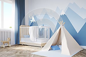 Close up of baby`s room, tent and mountain