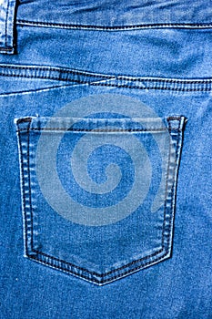 Close up Back blue jeans pocket denim background texture.