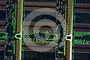 Close-up of back-lighted Computer RAM module.