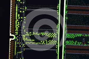 Close-up of back-lighted Computer RAM module.