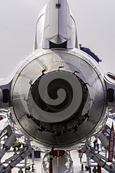 Close up back view of jet engine
