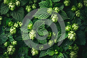 Close up background of fresh green beer hops