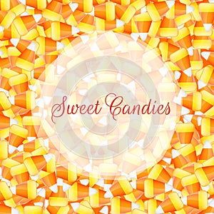 A close up background pile of candy corn