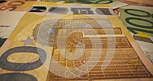 Close-up background video of a two hundred euro banknote.