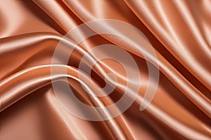 Close-up background with wavy texture of satin fabric color Peach Fuz photo