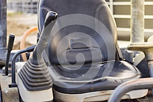 Close-up of the backhoe controls inside the vehicle