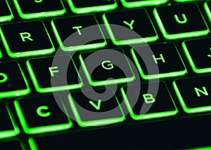 Close-up of a backlit gaming keyboard