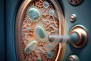 close-up of bacteria on the door handle, with visible microstructures