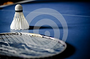 Close-up of Badminton racket absence with shuttle badminton