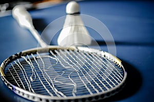 Close-up of Badminton racket absence with shuttle badminton