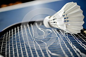 Close-up of Badminton racket absence with shuttle badminton