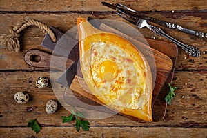 Close-up baked national asian patty khachapuri with cheese