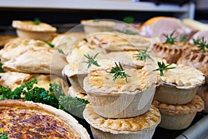 Close Up Of Baked Savoury Goods In Delicatessen