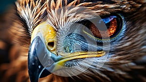 Close Up of a Bald Eagle’s Head with White Feathers and Yellow Beak (AI Generated)