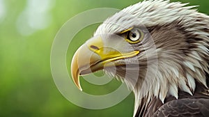 A close up of a bald eagle with yellow beak and eyes, AI
