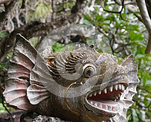 Close up of Balinese fish gods, Pura Sangara sea temple, Sanur, Bali